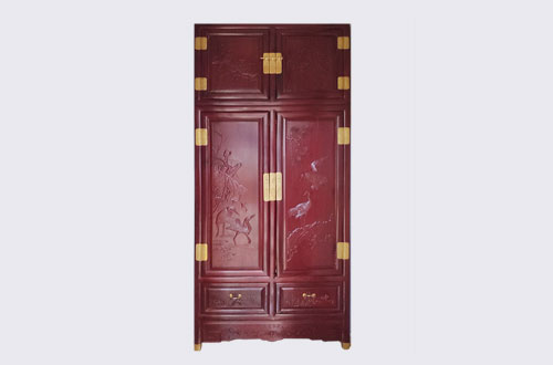 秀英高端中式家居装修深红色纯实木衣柜